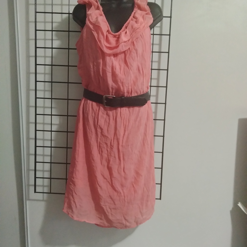 Elegant Coral Dress with Belt